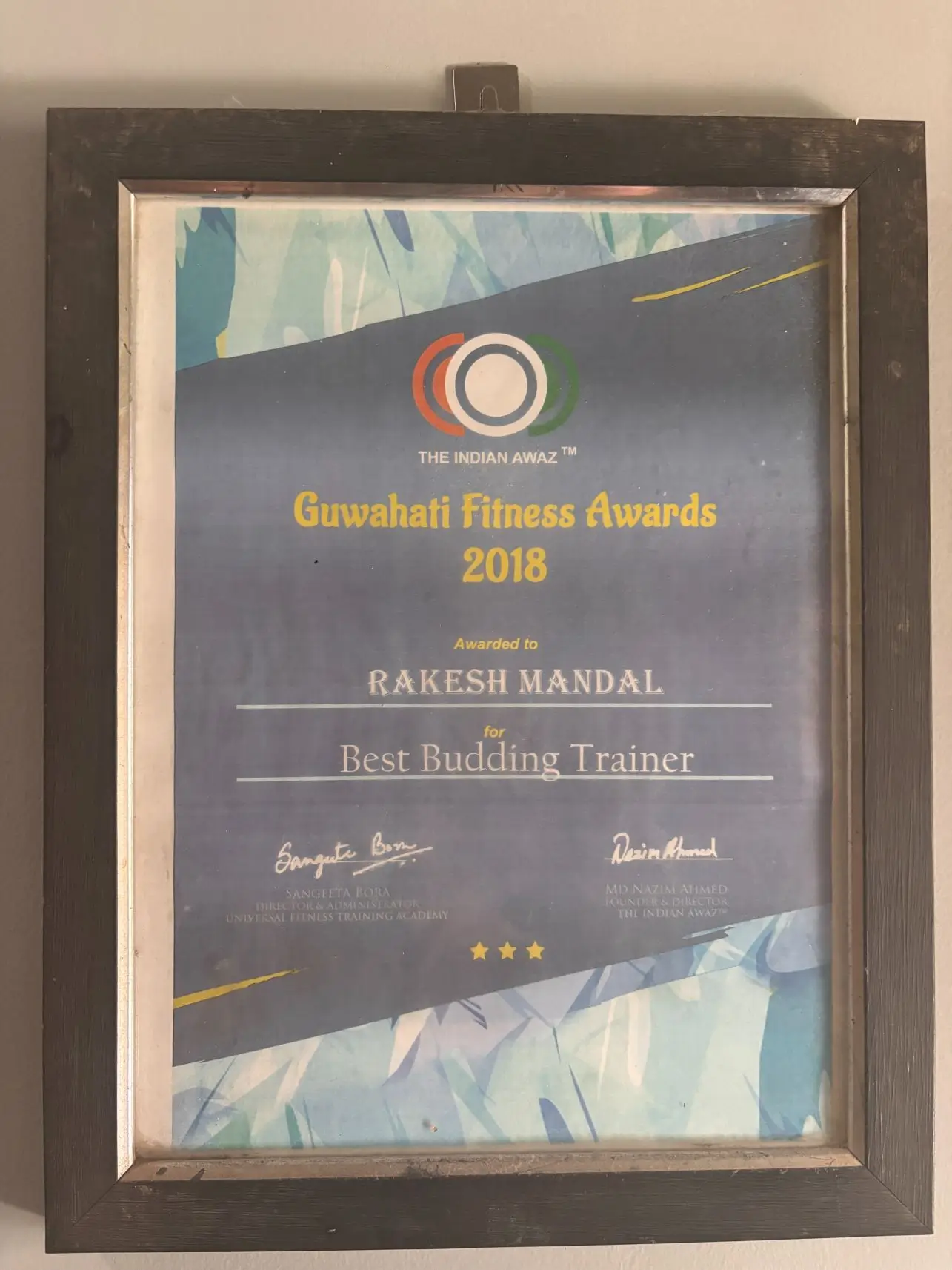 Best Budding Trainer certificate